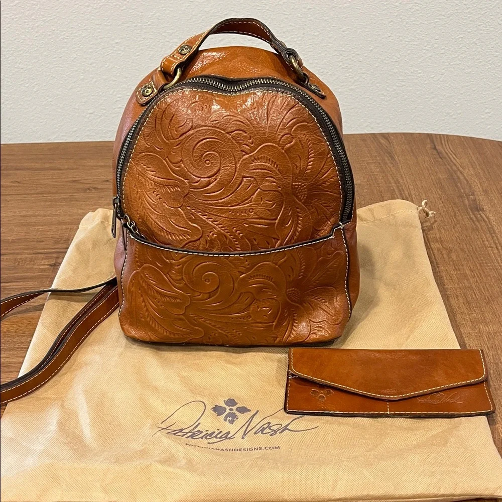 Patricia Nash Embossed Tan Leather Backpack - Picture 1 of 3